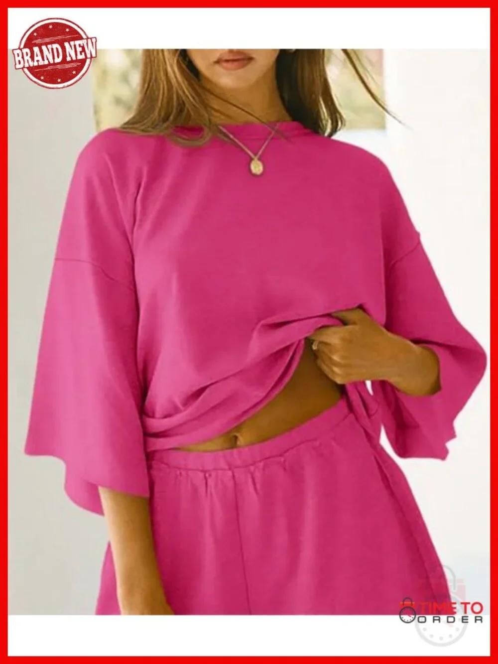 Womens Pajama Sets 3/4 Sleeve Oversized Top & Loose Shorts Lounge Set with